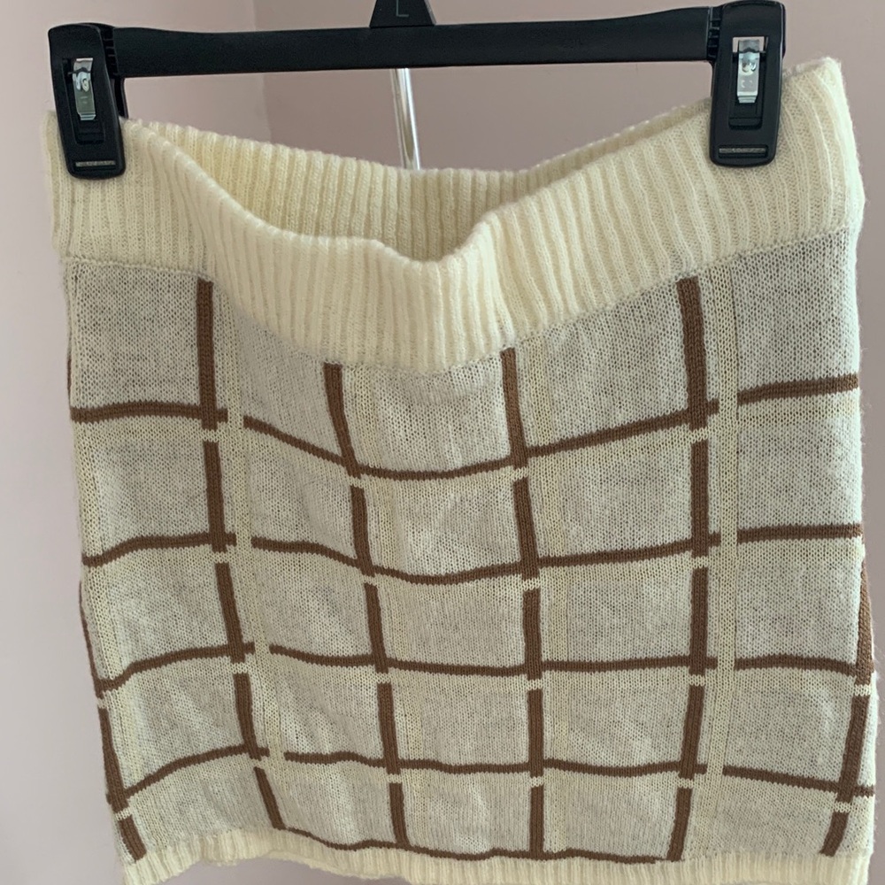 Tilly's Cream and Brown Checkered Mini Skirt - Picture 3 of 3
